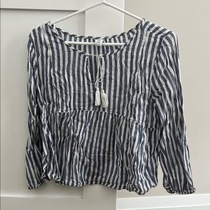 Old Navy Striped Blouse with Tassel Tie - Navy & White
